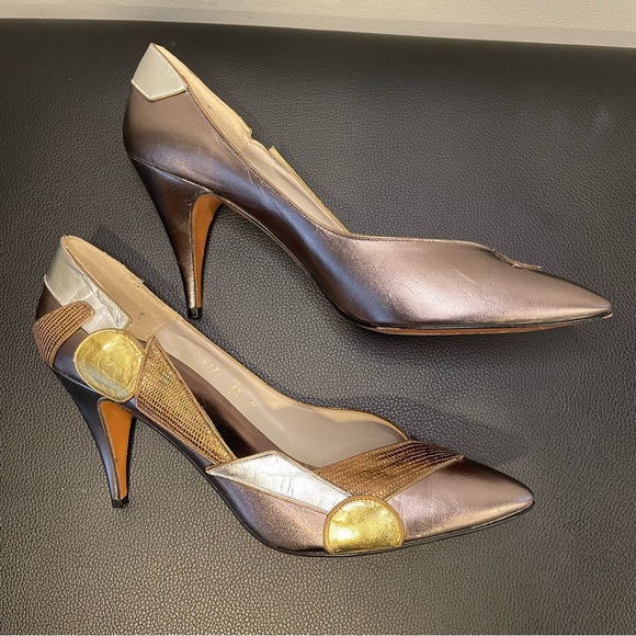 Via Moda metallic leather heels size 8.5 - Picture 1 of 8